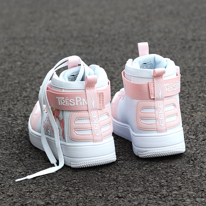 Hongxing Erke 2022 autumn new women's shoes skateboard small white shoes light pink leopard joint high tube sneakers women