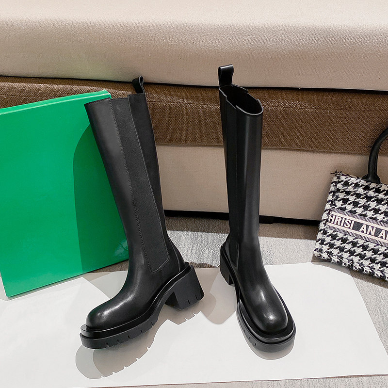 Cowhide version~Riding boots women's leather but knee-length boots are hot models that are thin and thick-soled thick-heeled boots high boots