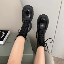 Boots womens summer 2022 new leather lace up British style short boots ins tide cool motorcycle big head thick bottom Martin boots