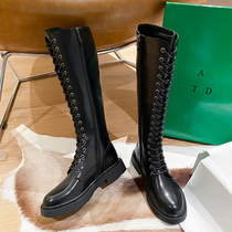 2021 autumn and winter new boots leather all-match thin but knee-length boots womens thick-soled high-top knight boots