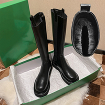 Inner height but knee boots womens autumn and winter plus velvet thick warm boots leather knight boots high boots