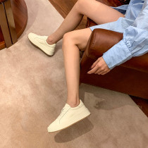 Leather shoes womens 2022 new autumn and winter popular small white shoes Korean version all-match thick-soled lace-up inner-heightened sneakers