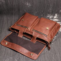 New European and American retro new leather mens portable briefcase soft leather cross section shoulder messenger bag large capacity electric