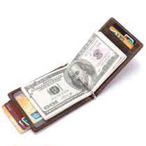 New RFID radiation-proof wallet Leather retro dollar clip cowhide card bag Crazy Horse skin anti-magnetic handmade simple leather