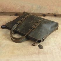 New European and American retro first layer cowhide mens handbag Business large capacity briefcase horizontal section leather mens bag oblique
