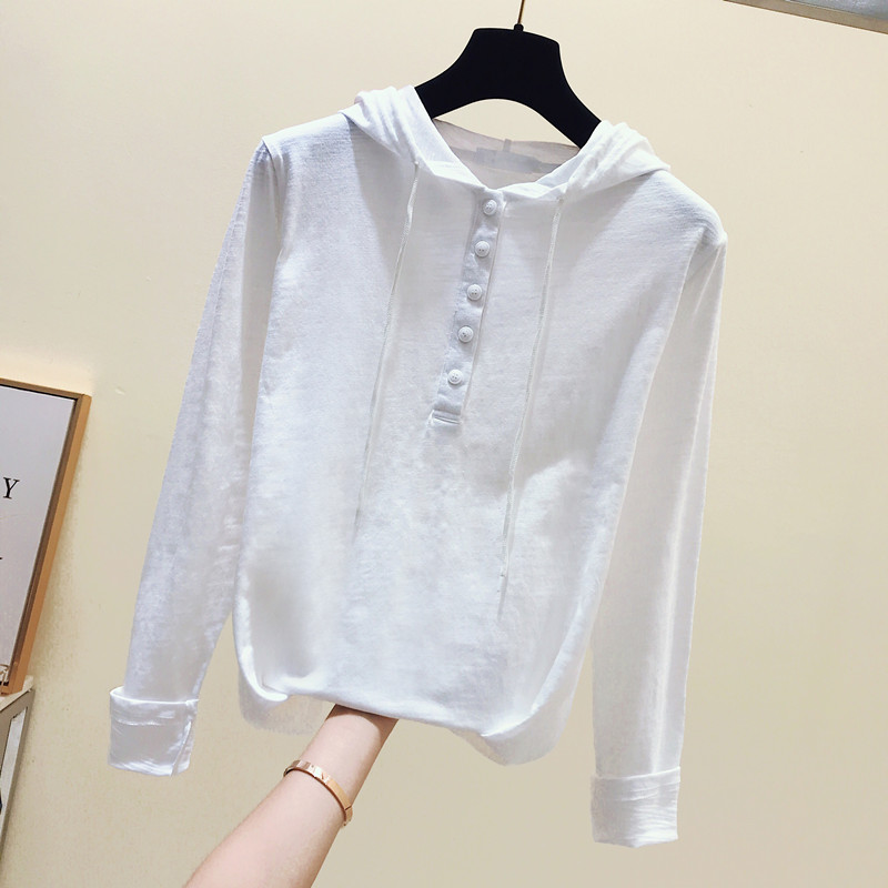 Inner Hitch Undershirt 2022 Autumn Clothing Spring New Bamboo Festival Cotton Long Sleeve V Collar T-shirt Woman White Loose Blouse Tide