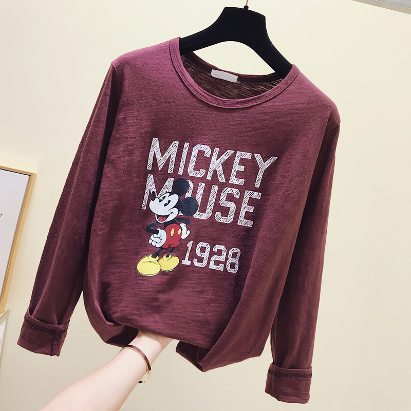 2022 Spring and autumn clothes with a new Korean version of white Bamboo Festival cotton cartoon printed loose long sleeve T-shirt female undershirt