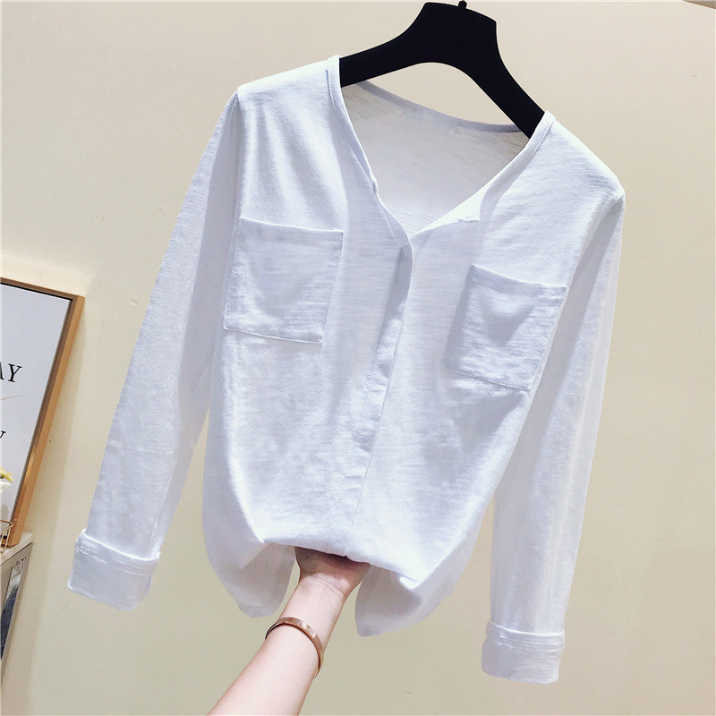 2022 spring, autumn and winter loose all-match inner long-sleeved T-shirt women's white slub cotton bottoming shirt top ins tide