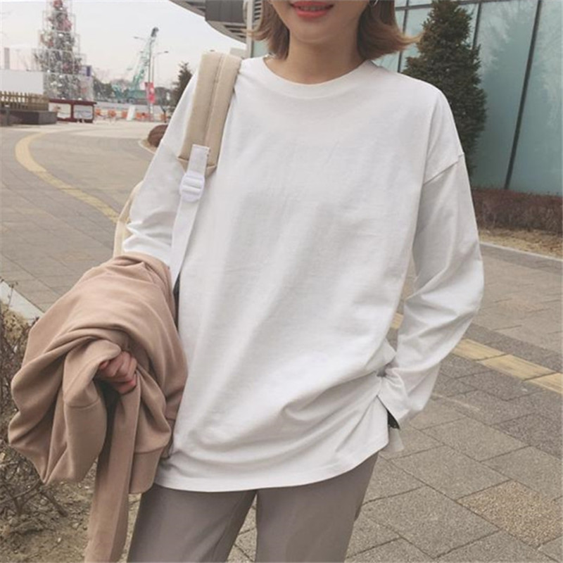 White slats undershirt long sleeve T-shirt female black Nehitch lovers mid-long version Early spring autumn and winter loose large size blouse