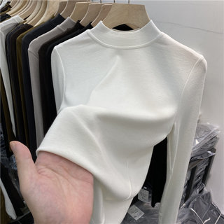 Half-Turtleneck Base Shirt for Women, Suitable for Spring, Autumn, and Winter, with a Small Stand-Up Collar, Long Sleeves, Fleece-Lined, Slim-Fit, Suitable for Layering under a Blazer, Versatile