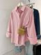 Ins blue shirt jacket women's polo collar relaxed shirt autumn button layering long-sleeved sun protection T-shirt top