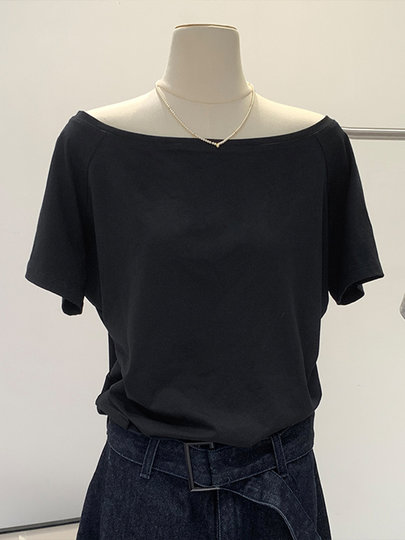 Zhang Jingyi Celebrity Style One-Shoulder Short-Sleeve Women's Off-Shoulder T-Shirt Summer New Large Size Loose Black Off-Shoulder Top