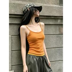 Color-Blocked Striped Dopamine-Style Spicy Girl Camisole for Women, Summer Outerwear, Slim-Fit Base Top, Anti-Exposure Tank Top