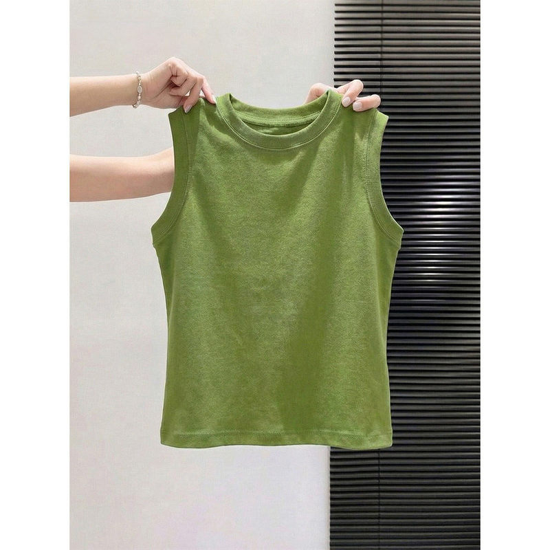 Summer Avocado Green Tank Top for Women with Wide Shoulder Straps, Concealing Side Breasts, Comfortable Cotton Camisole