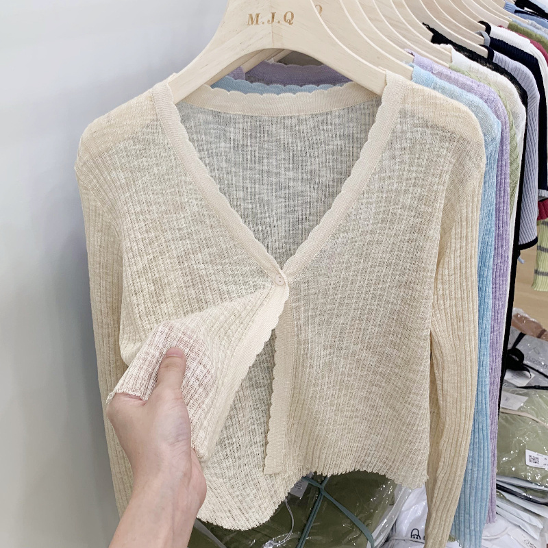 White Knitted Ice Silk Cardigan, Short and Long Sleeves, Thin Summer Outerwear, Air Conditioning Shirt, Sun Protection Clothing, Shawl Top, Women's Cover-Up