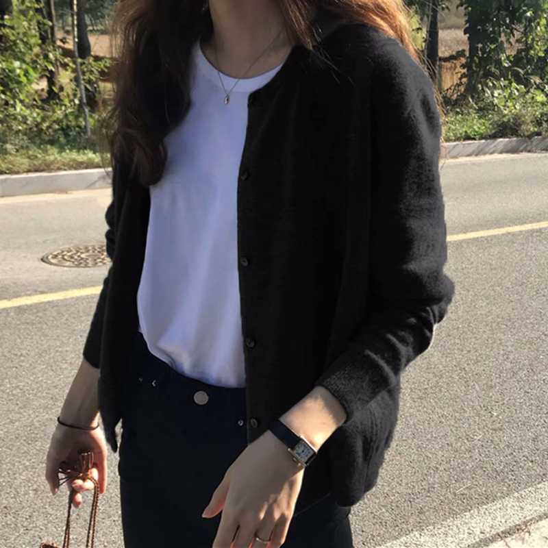 Outer Cardigan Women's Knitted Sweater Top Jacket 2026 Spring, Autumn and Winter New Style Black and Gray Loose Sweater for Outer Wear Outer Cardigan Women's Knitted Sweater Top Jacket 2026 Spring, Autumn and Winter New Style Black and Gray Loose Sweater for Outer Wear