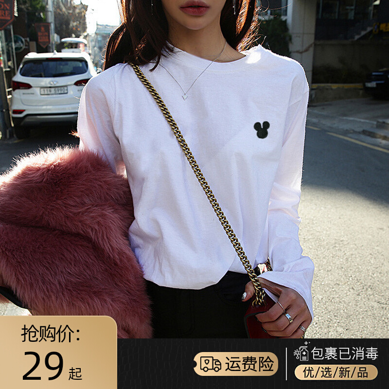 Inside wear 2022 new small short top white t-shirt women's long-sleeved spring and autumn loose bottoming shirt ins tide