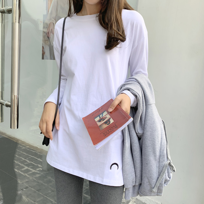 Pure Cotton Long Sleeve T-shirt Woman Spring Clothing Winter Plus Suede White Blouse Inner Hitch Undershirt 2022 New Mid-Long Version