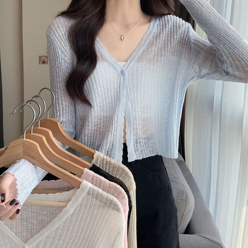 Autumn Loose-Fitting Knit Cardigan with Straps, Long-Sleeved Thin Sun-Protective Top for Women, Summer Ice Silk Air-Conditioning Shirt
