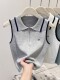 Half-zip polo shirt lapel sleeveless contrasting color knitted vest for women summer fashion high-end short top