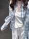 Autumn age-reducing blue plaid shirt for women Korean style lazy style shirt loose and versatile sun protection long-sleeved top jacket