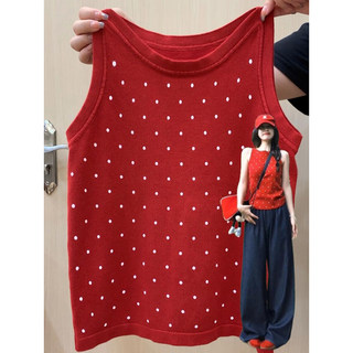 Hong Kong Style Retro Slim-Fit Flattering Versatile Polka Dot Sleeveless Tank Top That Covers Side Breasts, Popular Summer Style for Women, Sweet and Age-Reducing