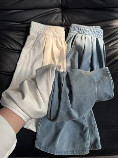 Lazy style denim Yamamoto pants for women spring and summer 2025 new straight casual casual high waist trousers Tencel wide leg pants
