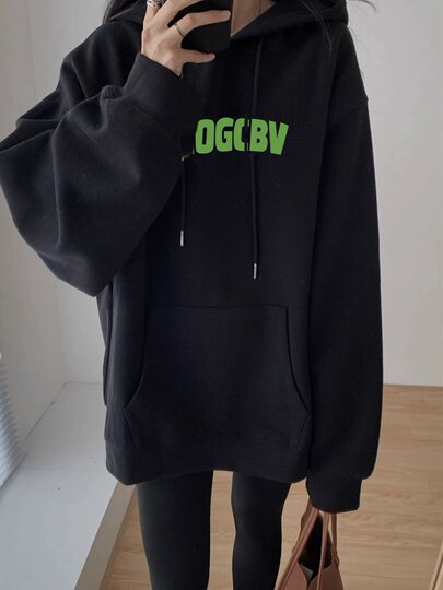 Oversize hooded sweatshirt women's spring and autumn velvet thickened American retro jacket trendy lazy style top winter