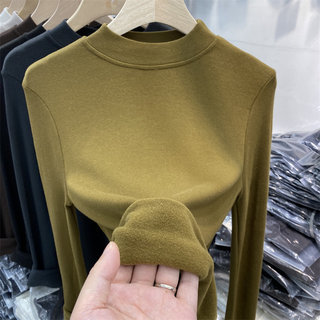 Skin-Friendly Mask with Built-In 2025 Early Spring, Autumn, and Winter Thin Velvet Half-High Collar Long-Sleeve T-Shirt for Women as a Base Layer Top
