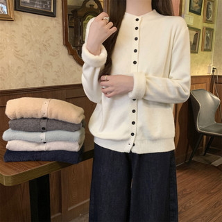 Casual Versatile Thickened Fleece Unique Button Long-Sleeve Knit Cardigan for Women, Autumn and Winter Base Sweater Jacket Top