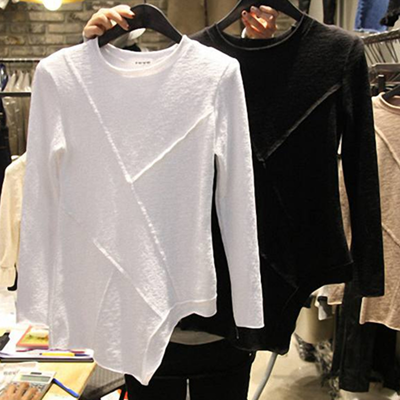 Original homemade 2022 Early spring new long sleeves T-shirt woman loose pure cotton white Nehitch blouses undershirt