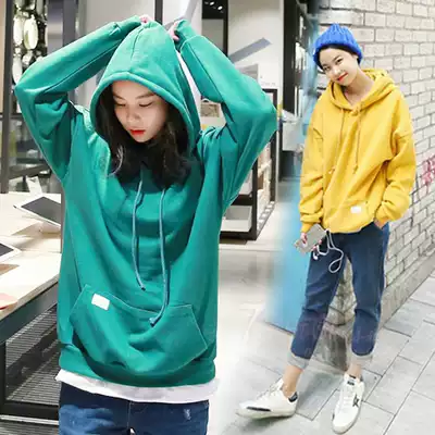 Pure cotton hooded sweatshirt spring and autumn winter new women's loose Korean pullover student wild jacket top clothing trend