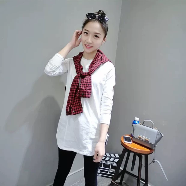 Quần áo thu đông 2018 phiên bản Hàn Quốc mới của áo thun cotton dài tay màu trắng hoang dã