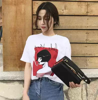 White short-sleeved T-shirt women's summer 2021 new student loose printing Korean version of Joker Net red coat tide