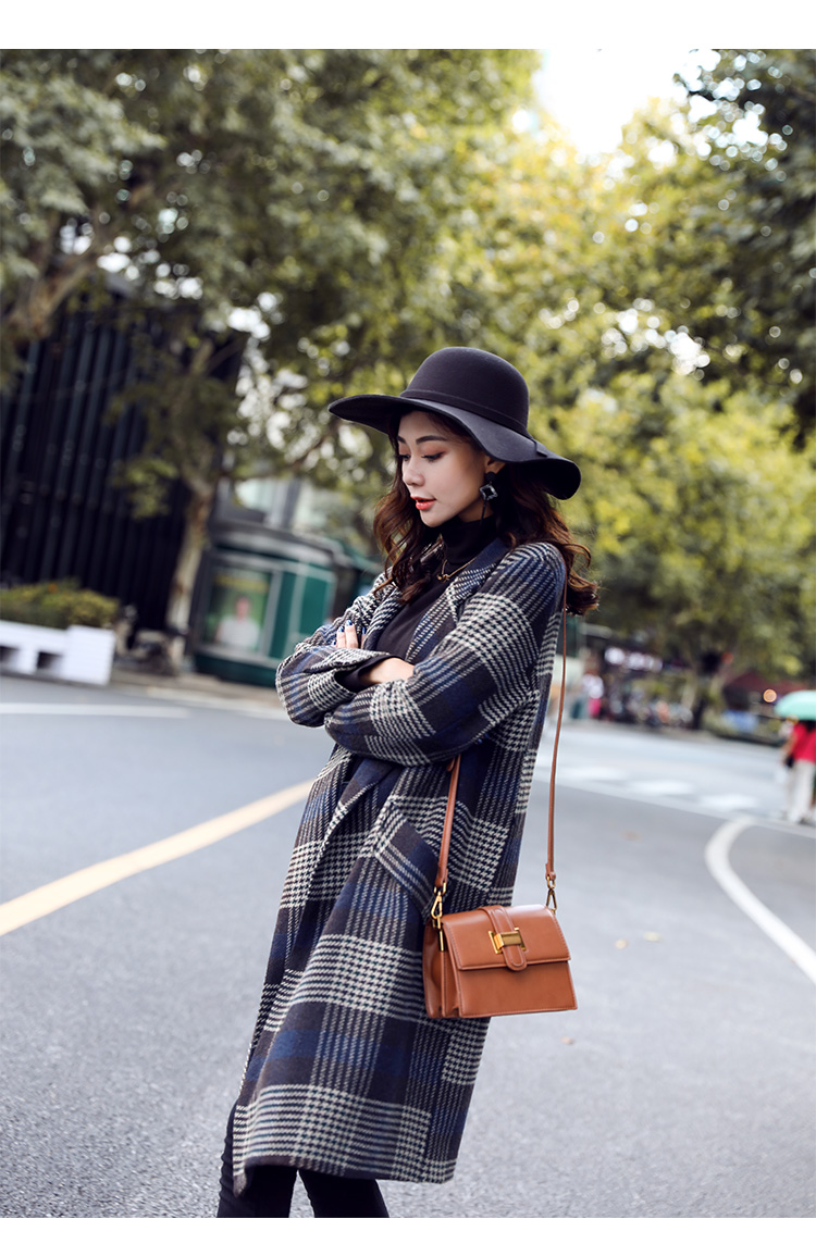 Áo len mùa thu và mùa đông nữ dài phiên bản Hàn Quốc 2018 mới sóng dày dày phổ biến áo khoác len tartan phổ biến áo phao dáng dài