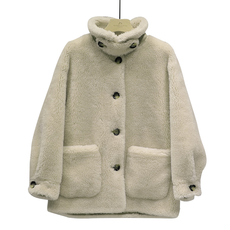 Anti-mùa qingcang lông một mảnh áo khoác nữ cừu hạt len ​​2019 Hàn Quốc phiên bản của chiếc áo khoác cashmere ngắn