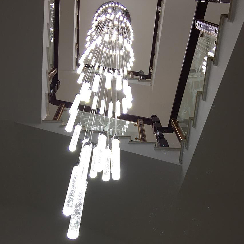 Modern Minimalist New Chinese-Style Self-Built House Villa Duplex Apartment Loft Living Room Spiral Staircase Long Crystal Chandelier Modern Minimalist New Chinese-Style Self-Built House Villa Duplex Apartment Loft Living Room Spiral Staircase Long Crystal Chandelier