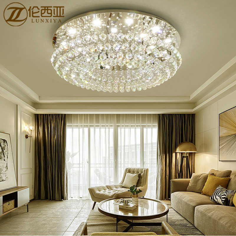 Living Room Crystal Lamp Round Light Lavish Atmospheric Dining Room Lamp Modern Minima LED Ceiling Lights Home Cozy Bedroom Light