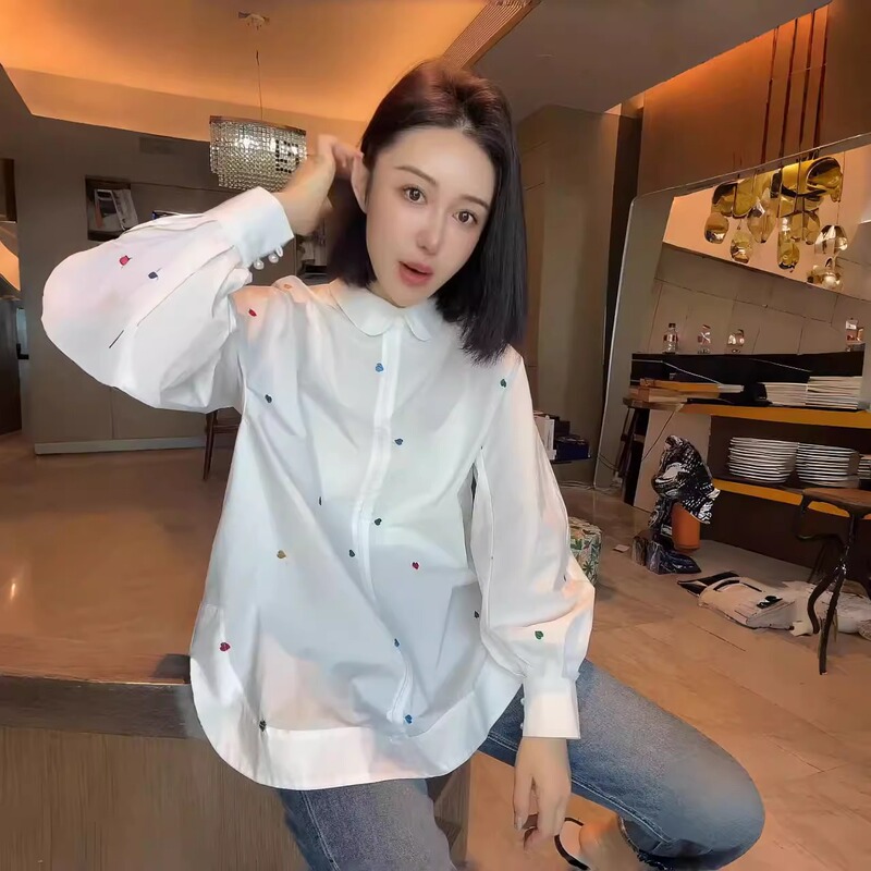 2026 Early Spring New Style Fresh Colorful Heart-Shaped Lapel Mid-Length Shirt Versatile Casual Blouse Women's Top Trendy 2026 Early Spring New Style Fresh Colorful Heart-Shaped Lapel Mid-Length Shirt Versatile Casual Blouse Women's Top Trendy