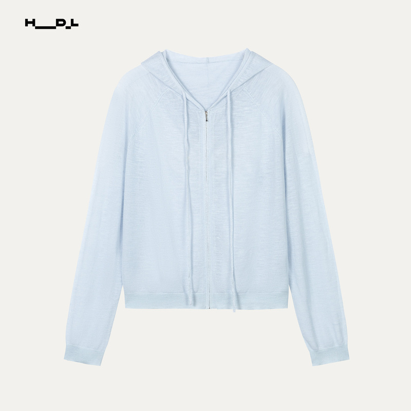 Hu Ke's Buyer's Store Hdl Confiado Hooded Lightweight Zip-Up Knit Top