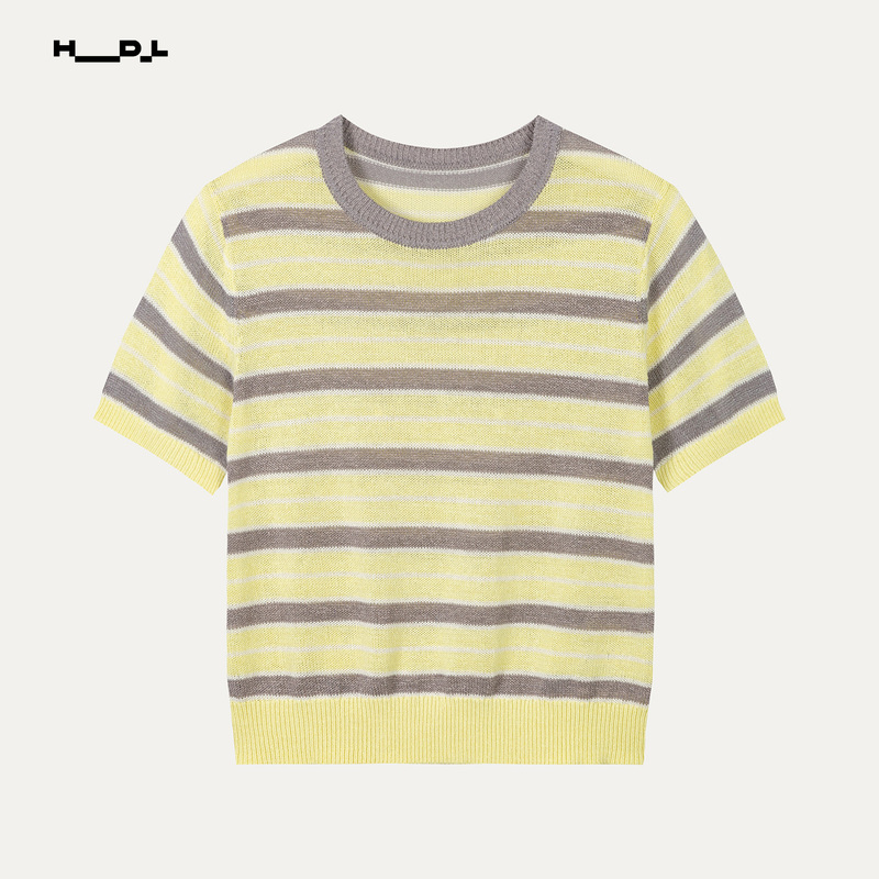 Hu Ke's Buyer's Store Hdl Confiado Japanese Paper Yarn Cotton Blend Striped Short-Sleeve Breathable Crew Neck T-Shirt