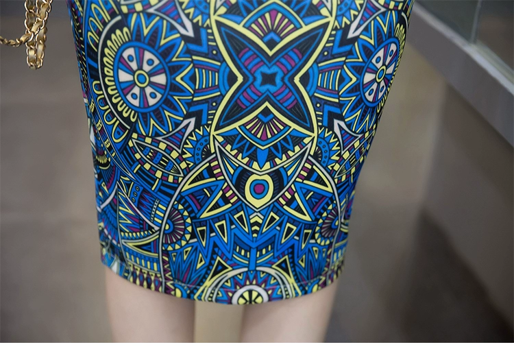 Slim High Waist Print Skirt Bag Hip Skirt Blue Printing OL Pencil Skirt Office Bodycon Midi Skirt Plus Size plaid skirt