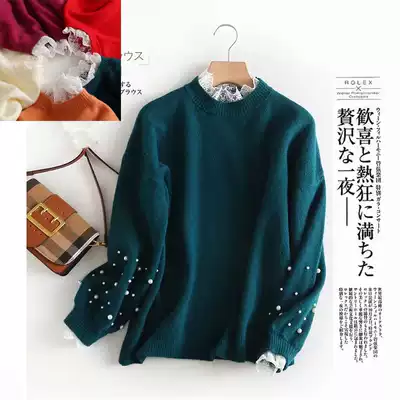 Foreign trade women's clothing original tail single shopping mall withdrawal cabinet big-name yu single Korean version of the new sweet fake two-piece lace collar sweater autumn