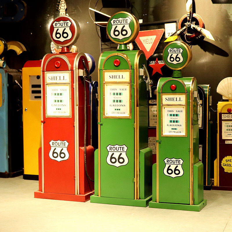 Retro Style Iron Sheet Refueling Machine Model Bar Coffee Hall Swing Piece Decorations Shooting Props Creative Storage Cabinet