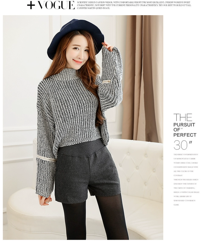 2017 quần short len ​​mới mùa thu và mùa đông Quần len mỏng giản dị chân rộng cỡ lớn quần đế xuồng màu đen thủy triều
