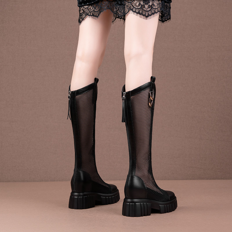 Hollowed-out boots children Summer thin subs inner heightening thick bottom mesh yarn Long boot 2022 new breathable mesh boots