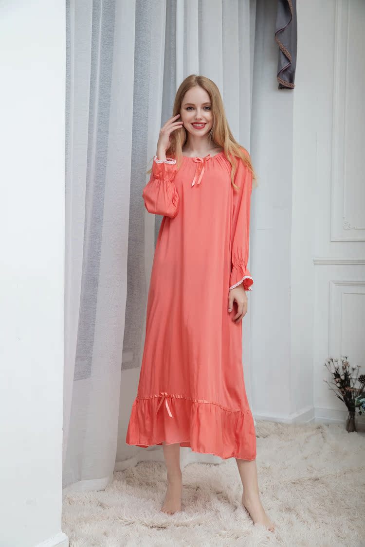 2019 mới mùa xuân và mùa thu của phụ nữ dài tay cotton lụa lỏng thoáng khí phiên bản Hàn Quốc của dịch vụ đồ ngủ công chúa tại nhà đầm ngủ 2 dây