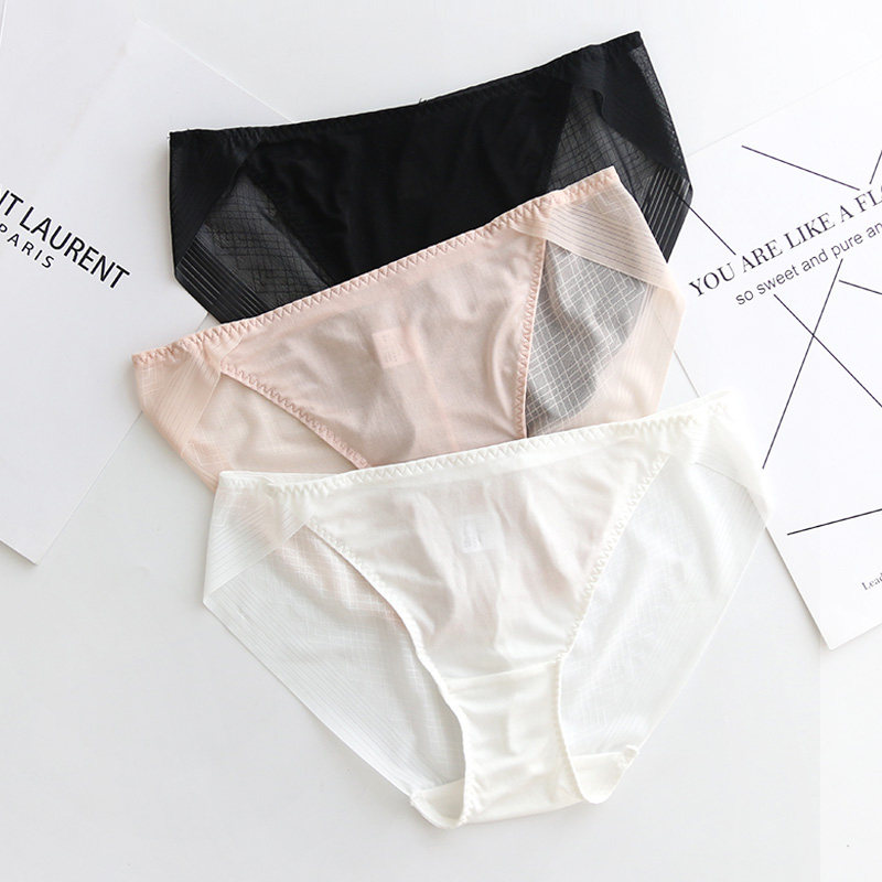 Silk mulberry silk seamless underwear mid-low waist ultra-thin sexy transparent fairy style comfortable breathable skin-friendly girl inner