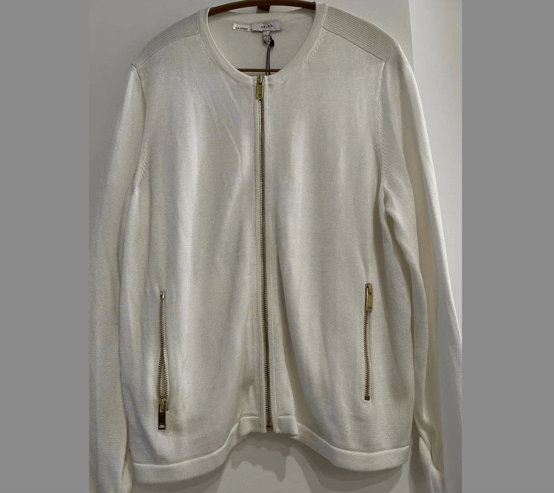 Bb Country Reiss White Knitted Cardigan Jacket Size L