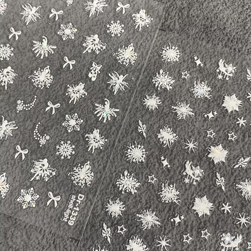 Winter White Snowflake Embossed Nail Stickers Stereo Christmas and New Year Snowflake Waterproof Adhesive Nail Decoration Stickers Winter White Snowflake Embossed Nail Stickers Stereo Christmas and New Year Snowflake Waterproof Adhesive Nail Decoration Stickers